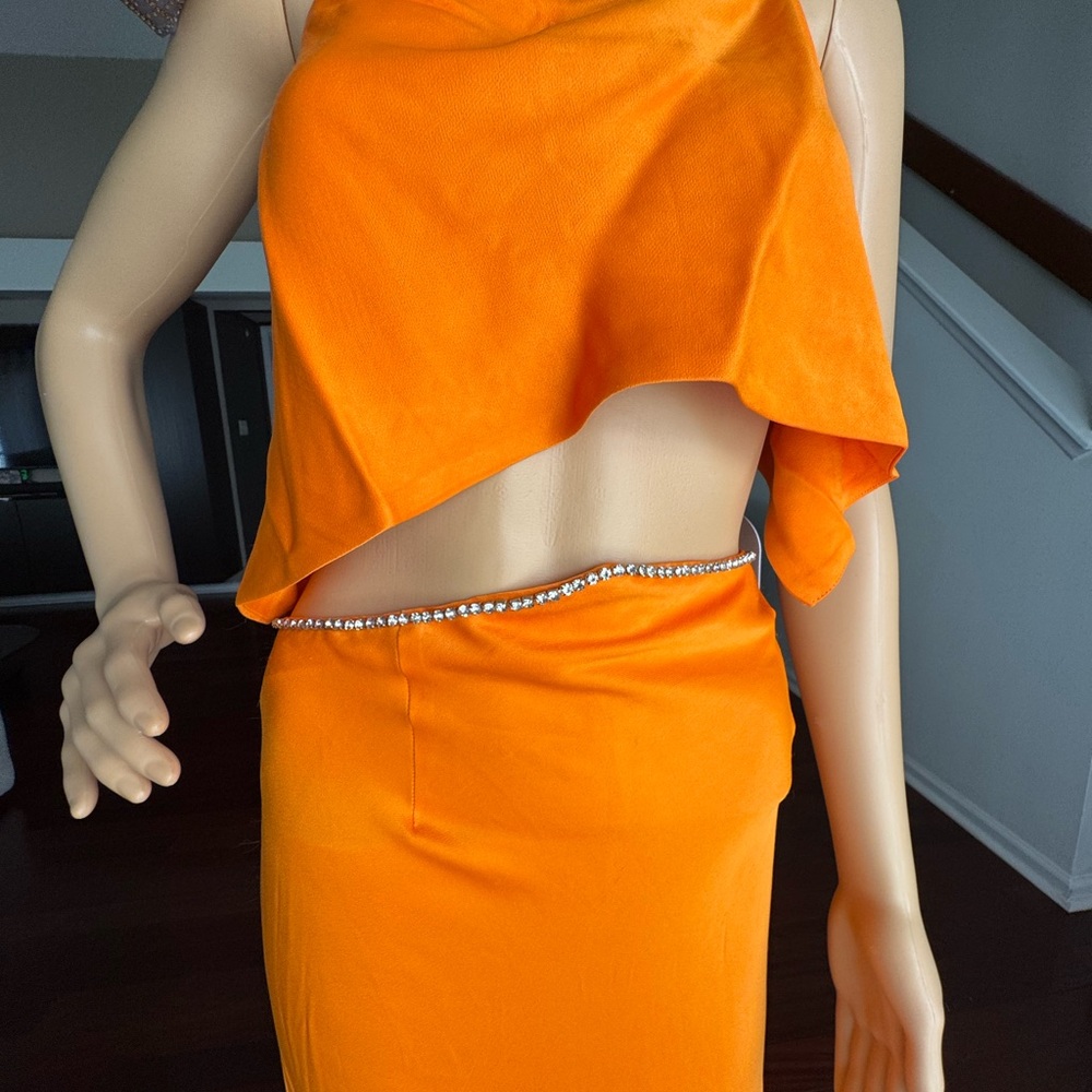 Meshki 2 peice Orange Crystal Satin Set XL